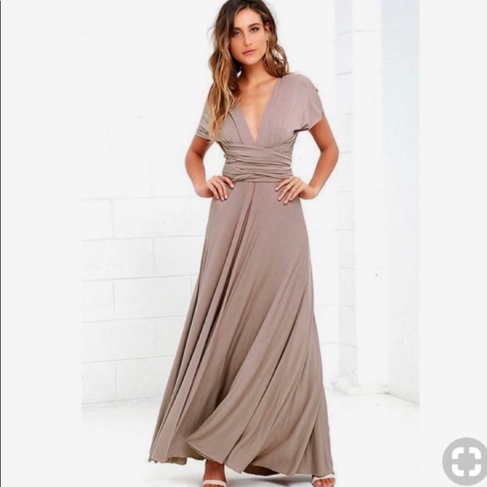 Taupe Lulu’s maxi wrap dress